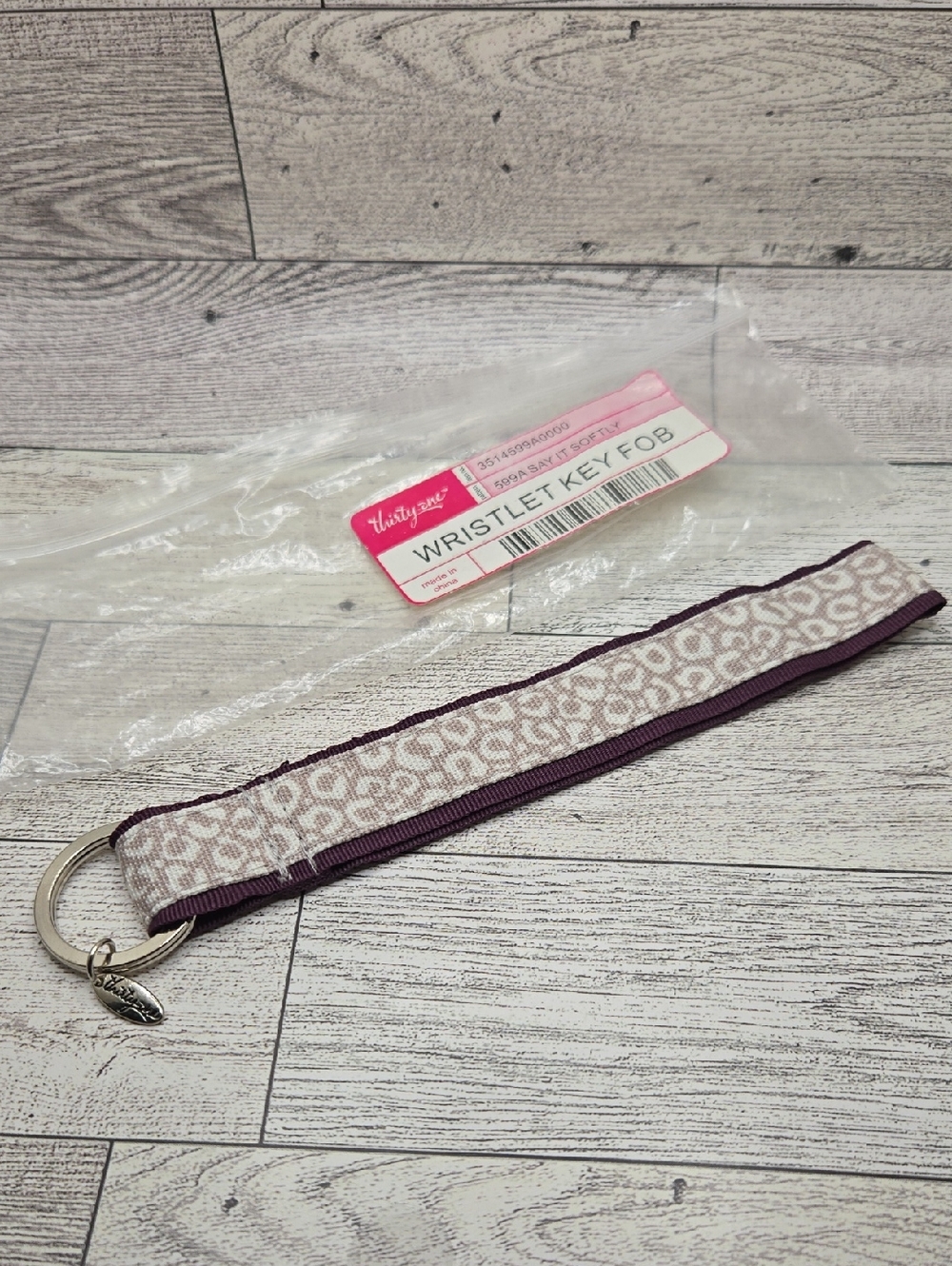 Thirty-One Plum Leopard Patterned Wristlet Key Fob